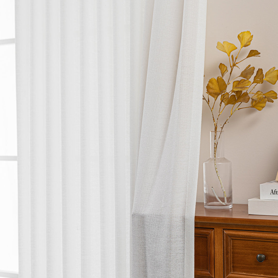 Elin Pleated Drapery – Glow Sheer Fabric with Linen Effect